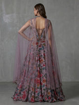 Lilac purple designer printed lehenga choli with sleeveless