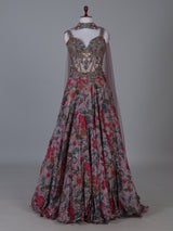 Lilac purple designer printed lehenga choli with sleeveless