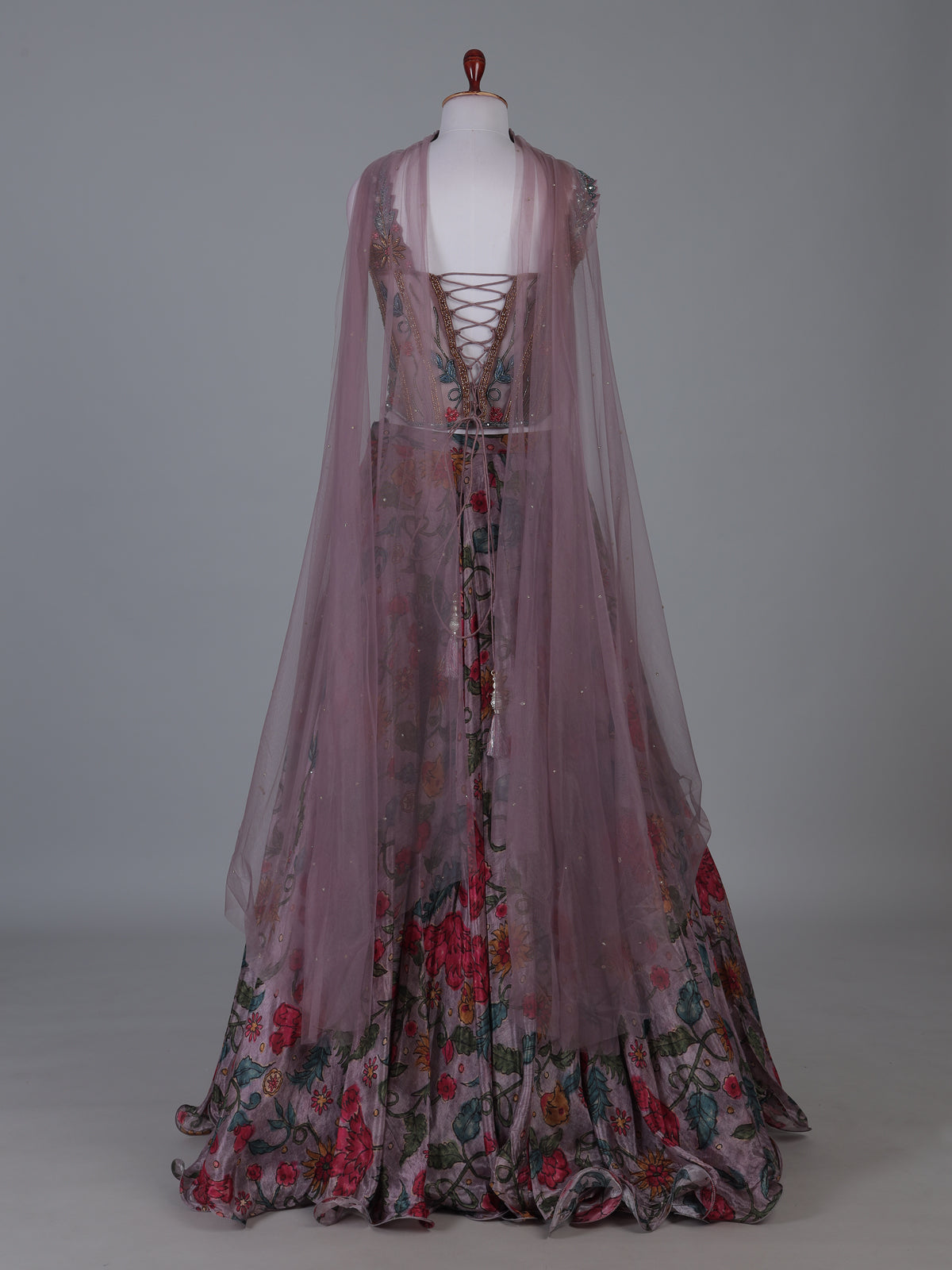 Lilac purple designer printed lehenga choli with sleeveless