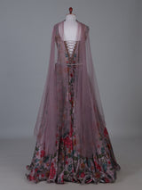 Lilac purple designer printed lehenga choli with sleeveless