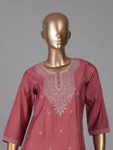 Dusty rose pink white embroidered cotton silk kurti