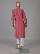 Dusty rose pink white embroidered cotton silk kurti