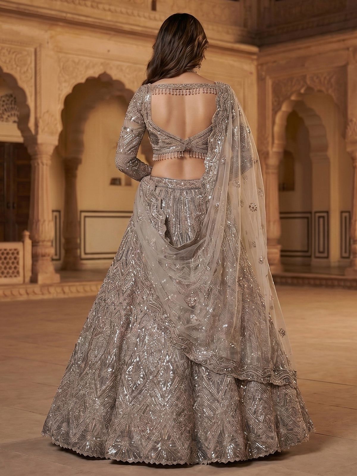 Mocha brown net designer lehenga choli