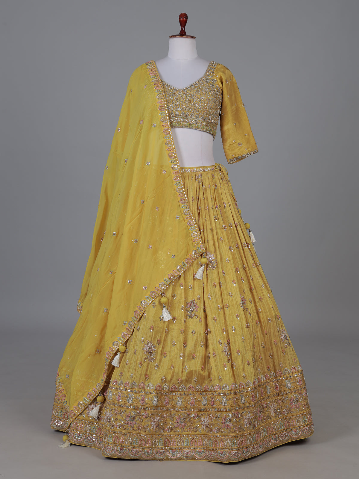 Mustard yellow festive wedding lehenga choli