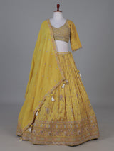 Mustard yellow festive wedding lehenga choli