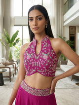 Magenta pink halter neck palazzo suit
