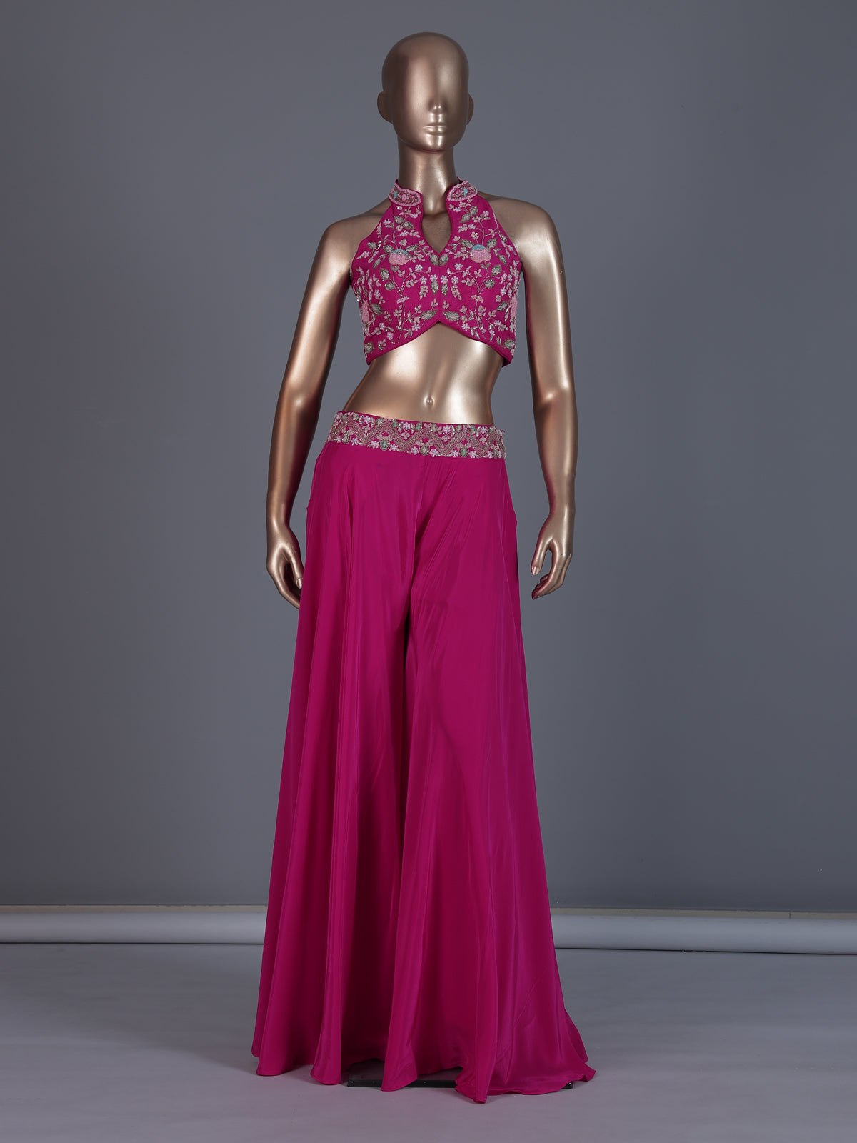 Magenta pink halter neck palazzo suit
