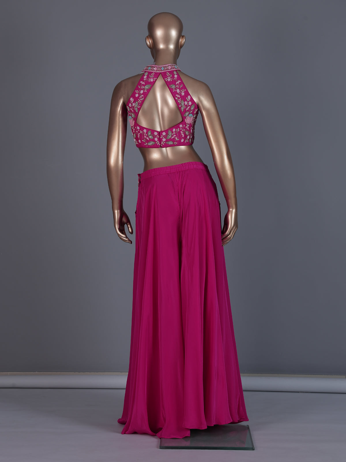 Magenta pink halter neck palazzo suit