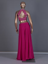 Magenta pink halter neck palazzo suit