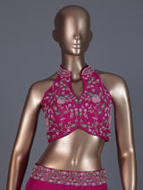 Magenta pink halter neck palazzo suit