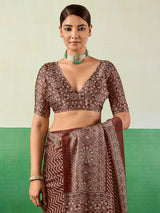 Sophisticated brown ajrakh partywear saree