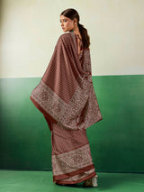 Sophisticated brown ajrakh partywear saree