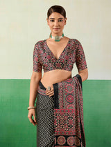 Graceful black ajrakh designer saree