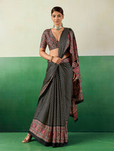 Graceful black ajrakh designer saree