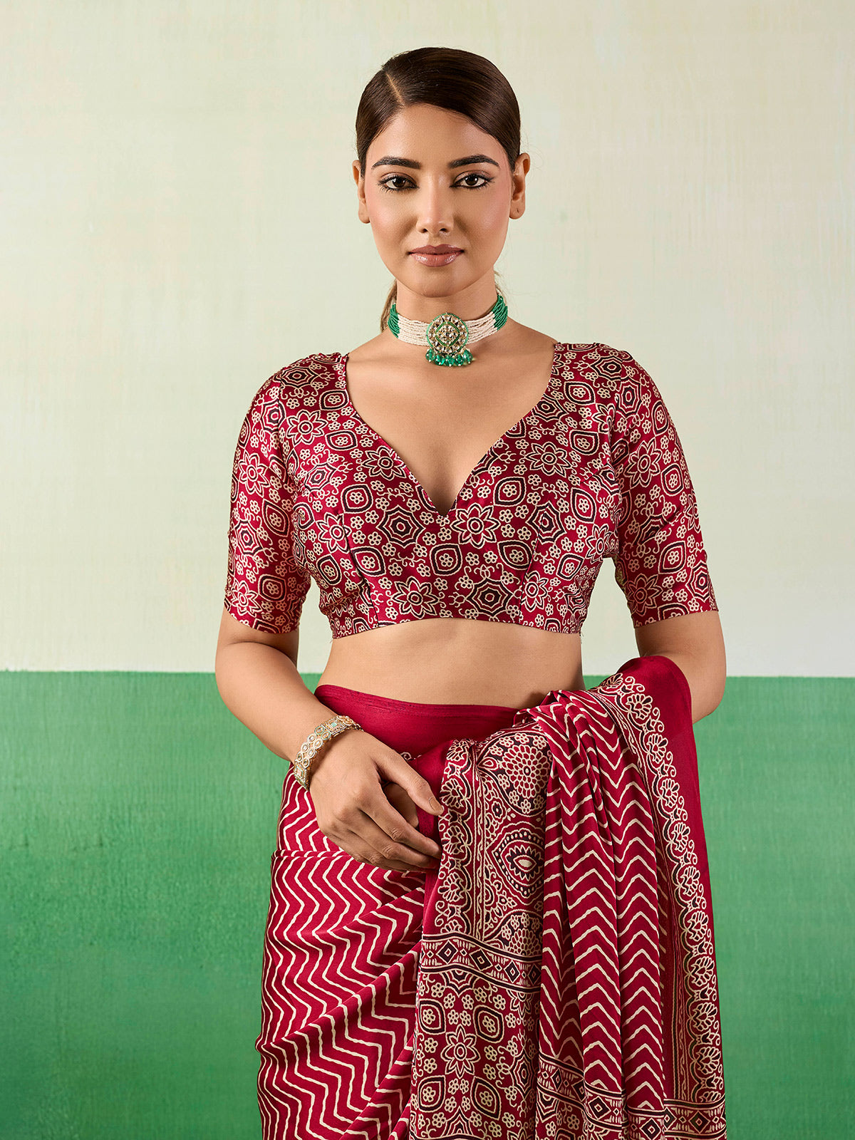 Royal maroon ajrakh festive saree