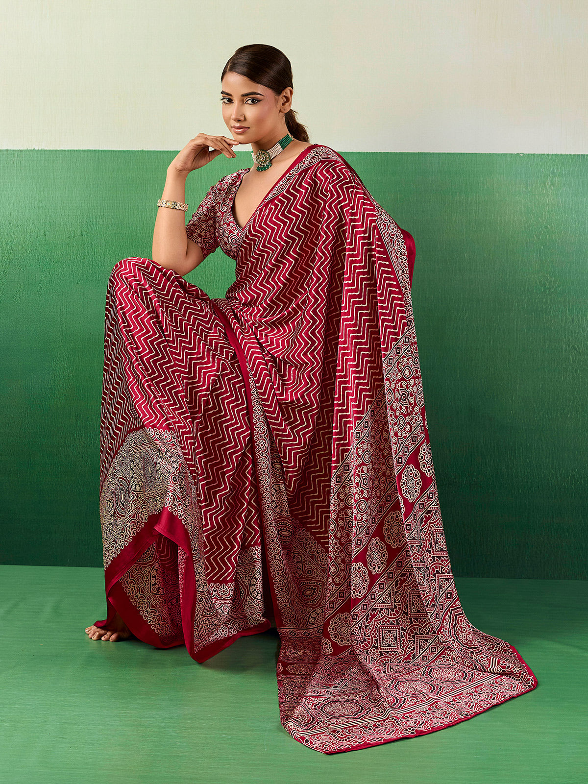 Royal maroon ajrakh festive saree