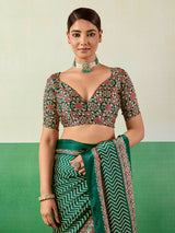 Elegant green ajrakh print saree