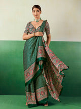 Elegant green ajrakh print saree