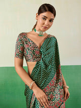 Elegant green ajrakh print saree