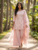 Blush pink silk wedding palazzo suit