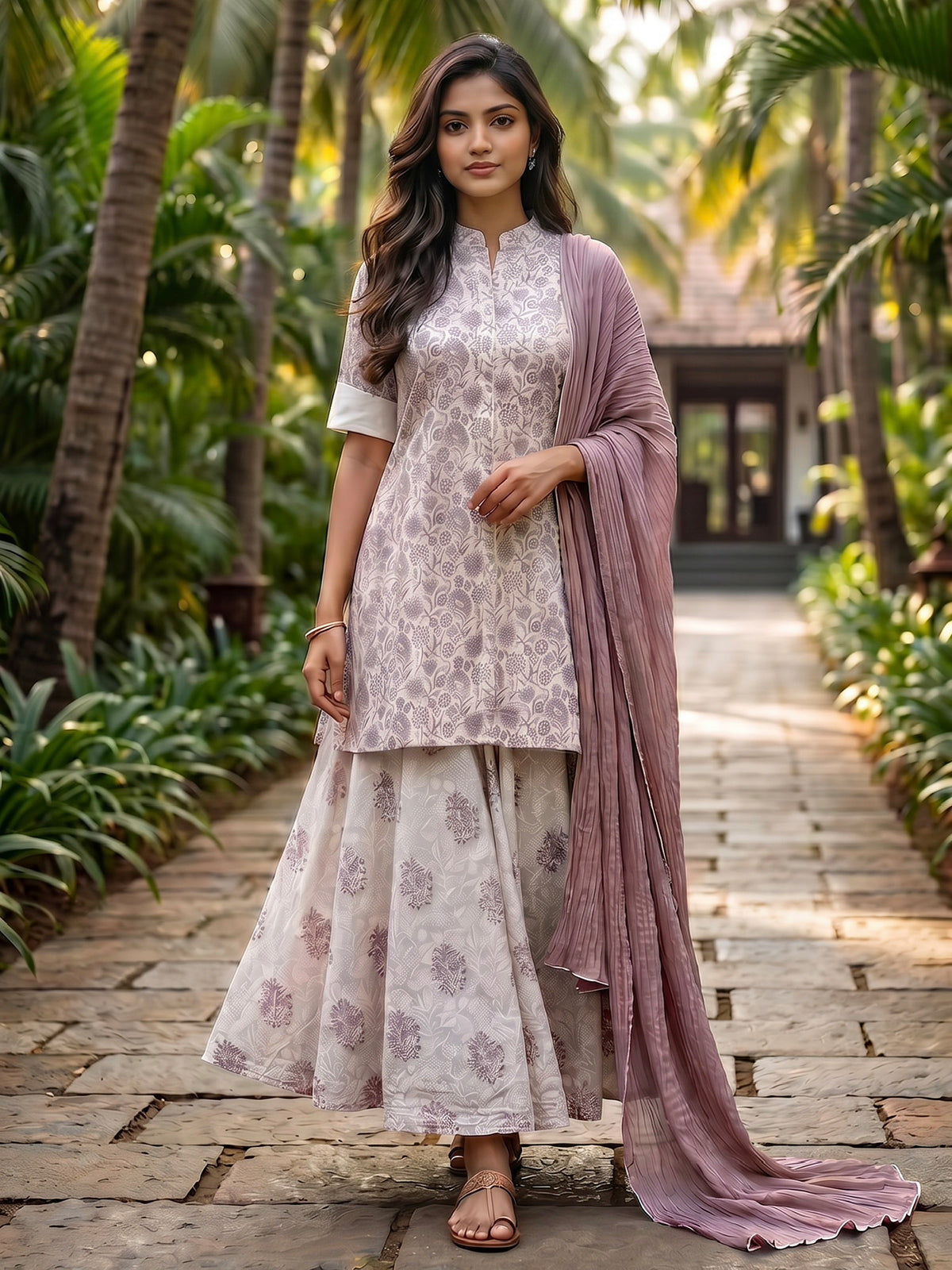 Off white wine cotton palazzo suit