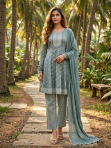 Sage green cotton straight frock salwar suit