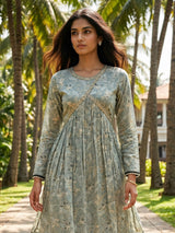 Sea green printed silk festive sharara suit