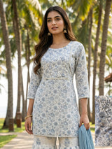 White blue cotton silk festive sharara suit
