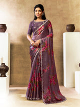 Regal purple floral digital saree