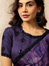 Sophisticated purple abstract satin saree