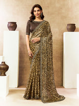 Radiant yellow leopard print silk saree