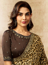 Radiant yellow leopard print silk saree