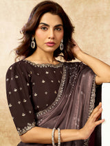 Majestic brown bandhani festive saree
