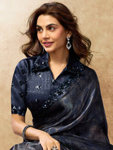 Elegant blue abstract satin silk saree