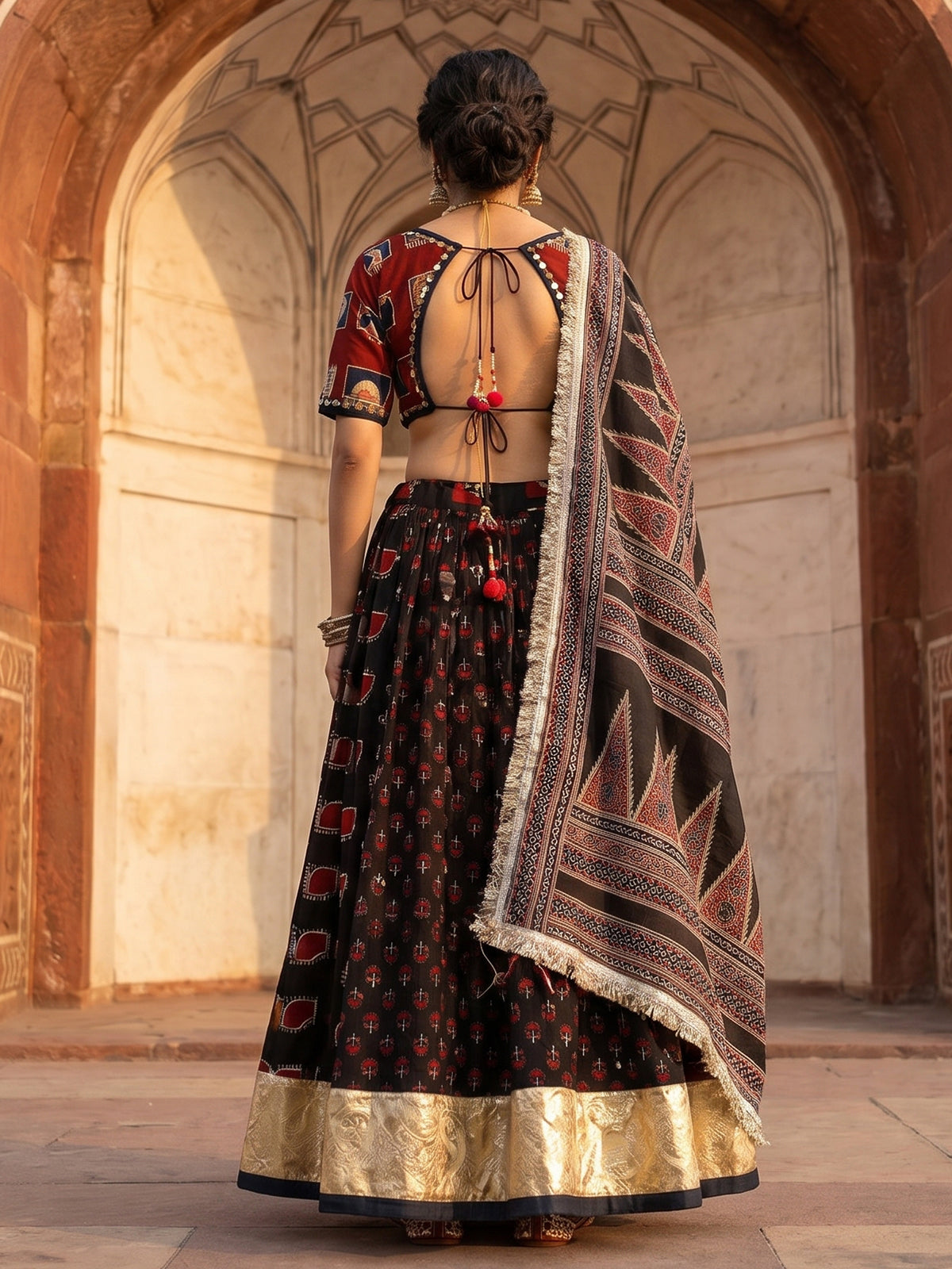 Black printed festive lehenga choli