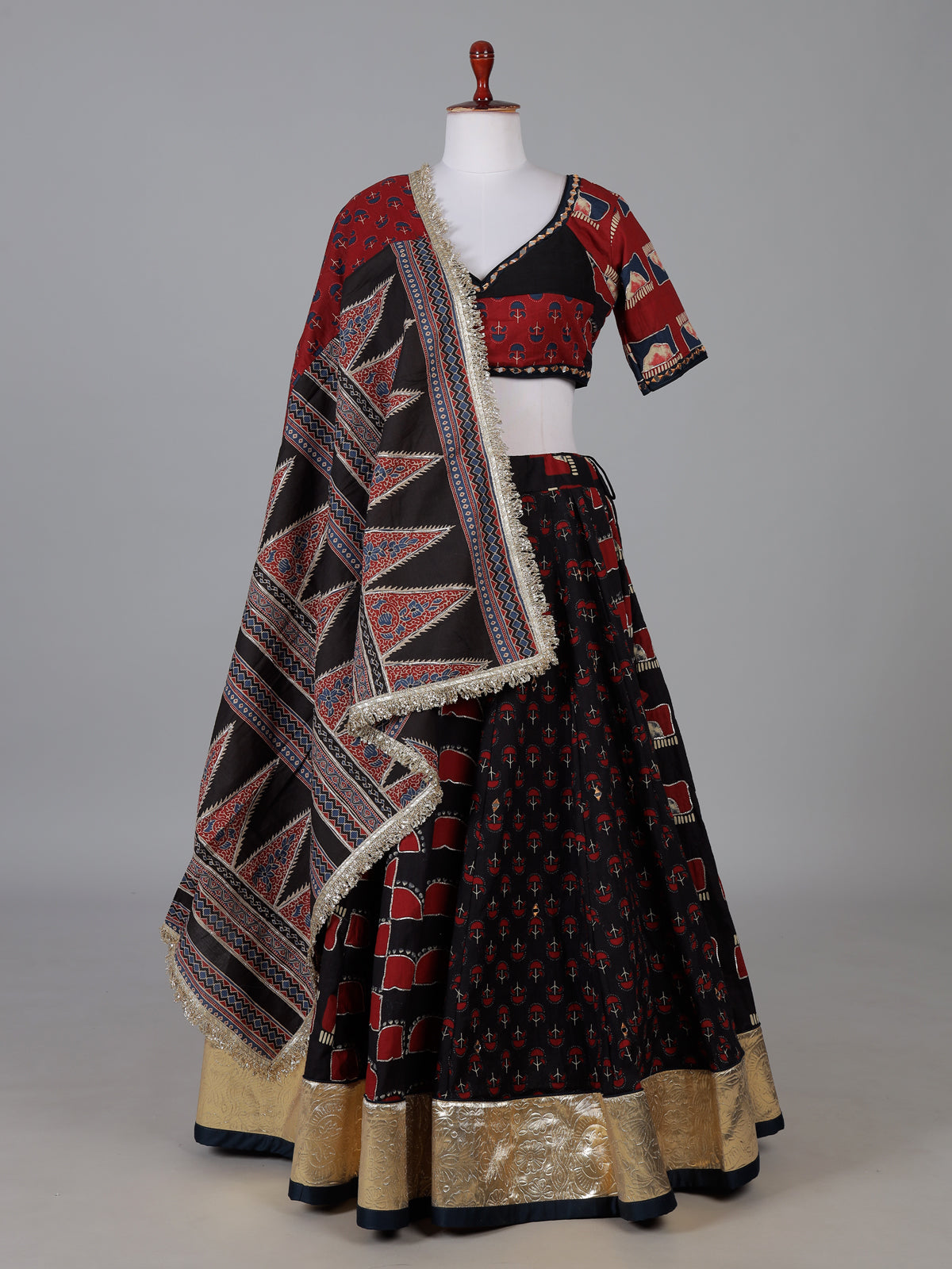 Black printed festive lehenga choli