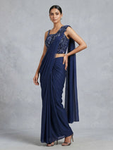 Navy blue chiffon ready to wear saree