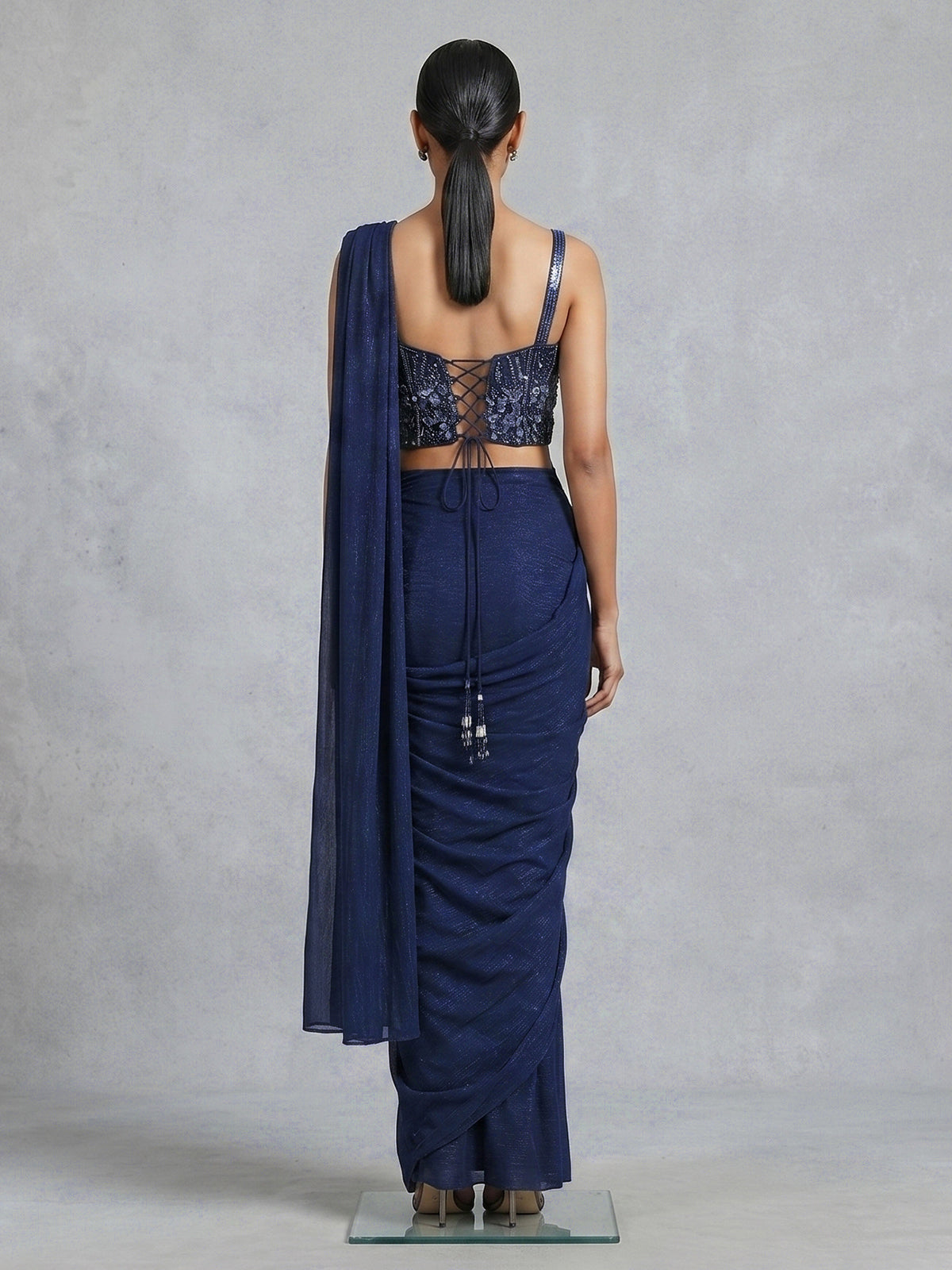 Navy blue chiffon ready to wear saree