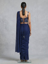 Navy blue chiffon ready to wear saree