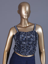 Navy blue chiffon ready to wear saree