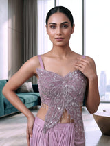 Lavender chiffon indo western ready to wear saree