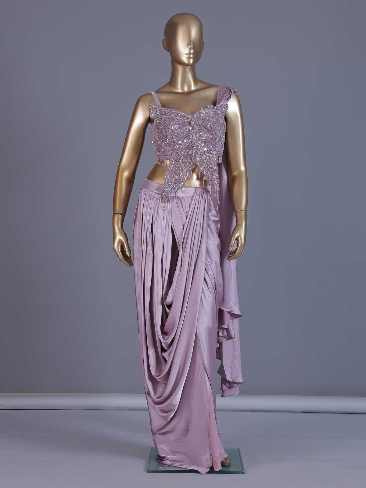 Lavender chiffon indo western ready to wear saree