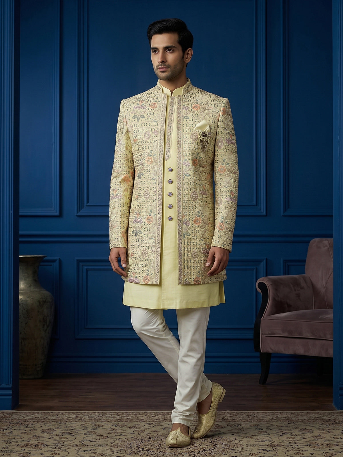 Cream designer contemporary Indo western set