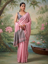 Blush pink silver zari saree