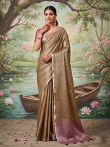 Mocha brown festive tissue silk saree