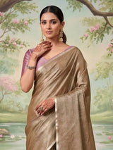 Mocha brown festive tissue silk saree