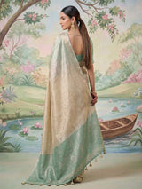 Champagne beige tissue silk woven saree