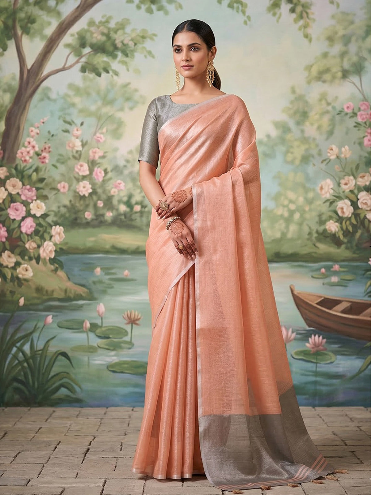 Peach glow festive silk saree
