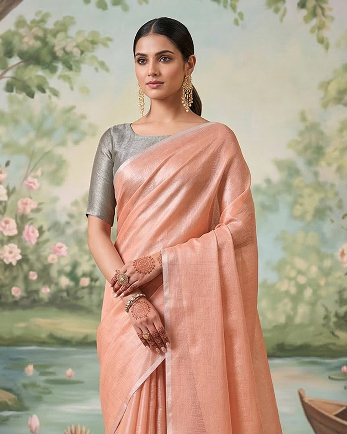Peach glow festive silk saree