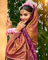 Radiant yellow woven festive saree